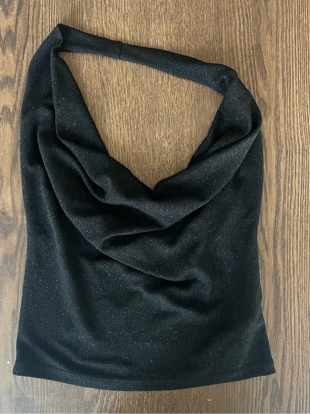 Subdued Black Sparkle Cowl Halter Top